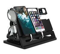 Wood Double Phone Docking Station Ash Key Holder Wallet Stand Watch Organizer Men Wife Dad Birthday Gift Nightstand Father Gadgets Compatible with iPhone iWatch AirPods