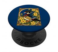 Wood Duck Aix sponsa and Jasmine Flowers Illustration PopSockets Adhesive PopGrip