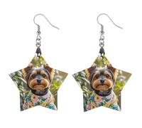 Wood Earrings for Women Yorkie Floral Lightweight Earrings Fashion Statement Earring Vintage Dangle Earrings for Women Spring Summer Gifts, Star, Wood Copper plated white k, No Gemstone