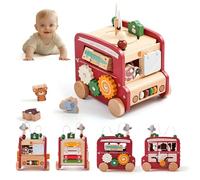 Wood Educational Activity Bus Toy for Toddler Shape Sorting and Push Pull Function Promoting Cognitive Skill Development Early Education Activity Cubes Toy