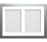 Wood Effect 14X11 Inches Picture Photo Frame with White 2-Aperture Collage Mount for Image Size 8X6 Inches (Silver)