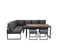 (Wood Effect) Aluminium Corner Sofa Set With Black Rattan Storage Box