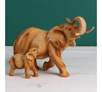 Wood Effect Elephant and Baby Ornament