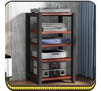 Wood & elRack for Home Theater Adjustab Ma Stand CD Player Holder 2/3/4/5 Tier o Tower FloorStandingCabinet (Teak 5 Tier)