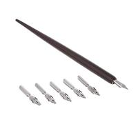Wood English Calligraphy Pen Copperplate Script Oblique Dip Pen Holder + 5 Nib Durability