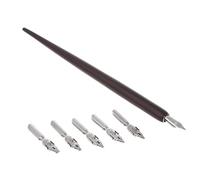 Wood English Calligraphy Pen Copperplate Script Oblique Dip Pen Holder + 5 Nib Nice Processed