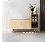 Wood Entryway Bench with Storage Cabinet 2-Tier Woodenwith Cushion Seat Removable Shelf Shoe Storage Bench with Doors for Hallway Entry Storage