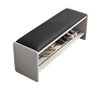 Wood Entryway Shoe Bench, Hallway Storage Benches with PU Leather Seating, Shoe Rack for Living Room Bedroom