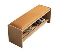 Wood Entryway Shoe Bench, Hallway Storage Benches with PU Leather Seating, Shoe Rack for Living Room Bedroom