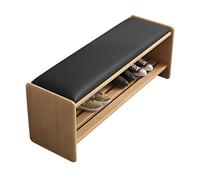 Wood Entryway Shoe Bench, Hallway Storage Benches with PU Leather Seating, Shoe Rack for Living Room Bedroom