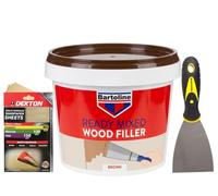 Wood Filler Brown 500g Quick-Drying, Flexible & Paintable Wood Repair Putty with 3" Scraper & Sandpaper Set - Fills Cracks, Holes & Gaps - Ready-Mixed Filler for Interior & Exterior Wooden Surfaces