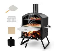 Wood Fired Outdoor Pizza Oven,12" 2-Layer Maker with Stone,Peel,Grill & Cover,Portable for Camping Bbq