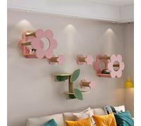 Wood Flower Shape Cat Wall Shelves, with Condo, Perches, Scratching Posts, Steps, Easy to Install Furniture for Indoor Cats(6PCS)