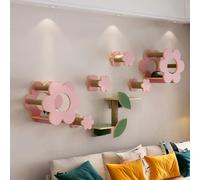 Wood Flower Shape Cat Wall Shelves, with Condo, Perches, Scratching Posts, Steps, Easy to Install Furniture for Indoor Cats(8PCS)