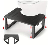 Wood Foldable Toilet Poop Stool Adult, 7, 8, 9 inch Height Adjustable Squat Potty Stool for Adults with Metal Frame, Heavy Duty Bathroom Step for Pooping with 500lbs Capability (Black)
