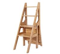 Wood Folding Ladder Chair - Dual Purpose Stepladder for Climbing or as Stand, Foldable Design, Durable Solid Construction