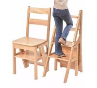 Wood Folding Step Ladder Chair Foldable 4-Step Ladder Stool Shelf Library Steps Bookshelf Plant Stand for Storage and Decoration