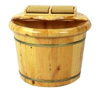 Wood Foot Basin Tub with Massager and Lid - Handmade Wooden Foot Spa Set for Bathing and Relaxation, Height 26cm