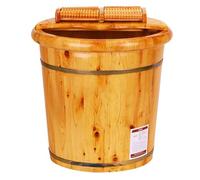 Wood Foot Basin Tub with Massager and Lid - Handmade Wooden Foot Spa Set for Bathing and Relaxation, Height 26cm
