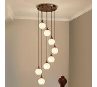 Wood Foyer Chandeliers Entryway Cluster Milk Glass Staircase Mid Century Hanging Pendant Light Fixtures Vintage Farmhouse Chandelier for Bedroom Kitchen Island Dining Room
