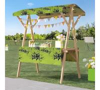 Wood Frame Vendor Cart with Wheels, Foldable Wooden Market Display Stand, Lightweight Farmers Market Stalls with Awning for Market Vending, Events, More(Green)