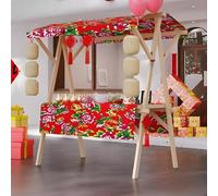 Wood Frame Vendor Cart with Wheels, Foldable Wooden Market Display Stand, Lightweight Farmers Market Stalls with Awning for Market Vending, Events, More(Red)