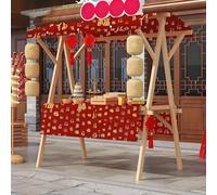 Wood Frame Vendor Cart with Wheels, Foldable Wooden Market Display Stand, Lightweight Farmers Market Stalls with Awning for Market Vending, Events, More(Wine Red)