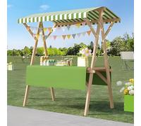 Wood Frame Vendor Cart with Wheels, Foldable Wooden Market Display Stand, Lightweight Farmers Market Stalls with Awning for Market Vending, Events, More(Cyan)