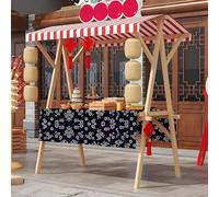 Wood Frame Vendor Cart with Wheels, Foldable Wooden Market Display Stand, Lightweight Farmers Market Stalls with Awning for Market Vending, Events, More(Pink+Blue)