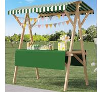 Wood Frame Vendor Cart with Wheels, Foldable Wooden Market Display Stand, Lightweight Farmers Market Stalls with Awning for Market Vending, Events, More(Dark Green)
