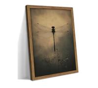 Wood Framed Vintage Dragonfly Wall Art, Gothic Dark Moody Insect Canvas Wall Decor Paintings, Retro Nature Botanical Aesthetic Posters Prints Pictures for Living Room Bedroom Home Decor 16x24 Inch