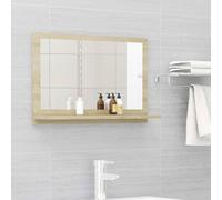 WOOD FRAMED WALL MOUNTED BATHROOM MIRROR W/ COSMETIC SHELF VANITY MIRROR HOME