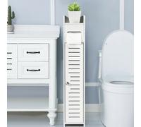 Wood Free-Standing Bathroom Storage Cabinet with Toilet Paper Holder - Corner Organizer, Slim Space-Saving Design