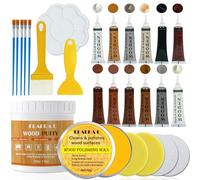 Wood Furniture Repair Kit - 26pcs Laminate Floor Touch-Up Filler with 12 Colors, Wood Putty & Beeswax for Scratches, Cracks, Holes