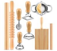 Wood Gnocchi Board and Ravioli Stamp Set Handmade Pastas Set Rolling Pin Wood Metal Texture for Creative Pastas Lovers Kitchen Cooking
