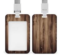 Wood Grain Badge Holders Retractable ID Badge Holder with Lanyard Heavy Duty Badges Reel Card Protector Detachable ID Card Holder for Nurse Teacher Staff Officer