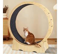 Wood Grain Cat Treadmill Quiet & No Gap, Indoor Round Corner Safety Cat Running Wheel With Locking Device & Removable Carpet, Easy To Install,Onecolor-L-90cm(35.4in)
