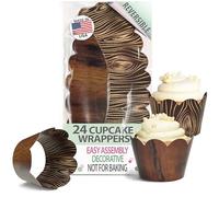 Wood Grain Cupcake Wrapper, Woodland Wood Themed - Wild One Birthday Decoration, Wedding Bridal Party Decor Supplies for Baby Shower, Brunch, Picnic, Dessert Skirtz-Confetti Couture (24 Count)
