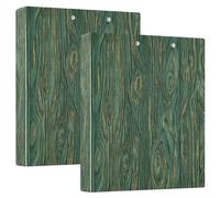 Wood Grain Green Gold Pattern 3 D-Ring Binder A4 2 Pack with 200 Sheet for Kids School Supplies Women Men Office