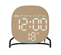 Wood-Grain LED Digital Alarm Clock Ambient Light Adjustable Brightness | ABS construction with compact size displays time day temperature and alarm on one screen three manual brightness levels
