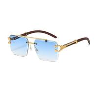 Wood-grain Leopard Head Female High-end Men's Sunglasses with Double Frames and Square Frames, Without Temples, Sun Protection, Personalized Sunshade Glasses (blue)