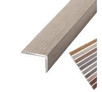 Wood Grain Right Angle Floor Transition Strip, L-Shaped Aluminum Corner Edge Trim - Peel-and-Stick Stair Nose Edging Protector for Laminate Tile Wood Stone Floors(Hazy Time,L900xW28xH12mm)