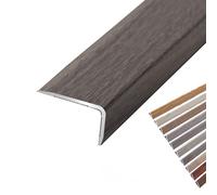 Wood Grain Right Angle Floor Transition Strip, L-Shaped Aluminum Corner Edge Trim - Peel-and-Stick Stair Nose Edging Protector for Laminate Tile Wood Stone Floors(Grey Oak,L900xW20xH8mm)