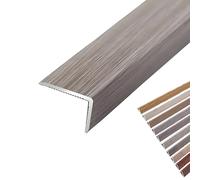 Wood Grain Right Angle Floor Transition Strip, L-Shaped Aluminum Corner Edge Trim - Peel-and-Stick Stair Nose Edging Protector for Laminate Tile Wood Stone Floors(Striped Grey,L900xW35xH20mm)