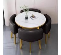 Wood Grain Round Conference Table Set with 4 Backrest Chairs - Stylish Reception & Negotiation Furniture for Business Meetings & Offices