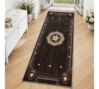 Wood Grain Runner Rug Western Star Runner Rugs | Kitchen Carpet for Hallway Entryway Bedroom Living Room Rustic Brown Decor, Soft Washable Low Pile Non-Slip Mat, 80 x 250 cm