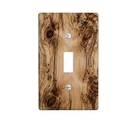 Wood Grain Single Light Switch Cover Plate, Natural Rustic Swirls Knots N/a Brown Plastic Standard Size Switch Plate Decorative for Bedroom Bathroom Kitchen Entrance Decor (Single)