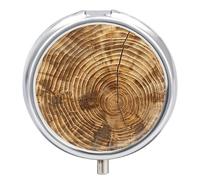 Wood Grain Texture Pill Box - 3 Compartment Travel Pill Organizer with Small Mirror, Portable Pillcase for Pocket & Purse, Cute Round Medicine Case, Weekly Medicine Container