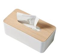 Wood Grain Tissue Box with Lid Bathroom Organizer Plastic Cover Waterproof for Countertop Vanity Office Space Saving for Living Room and Bedroom(White)