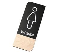 Wood Grain Toilet Sign Prompt Men & Women WC Restroom Signs Door Sticker Doorplate Creative Signage Toilet Sign(09 WOMEN)
